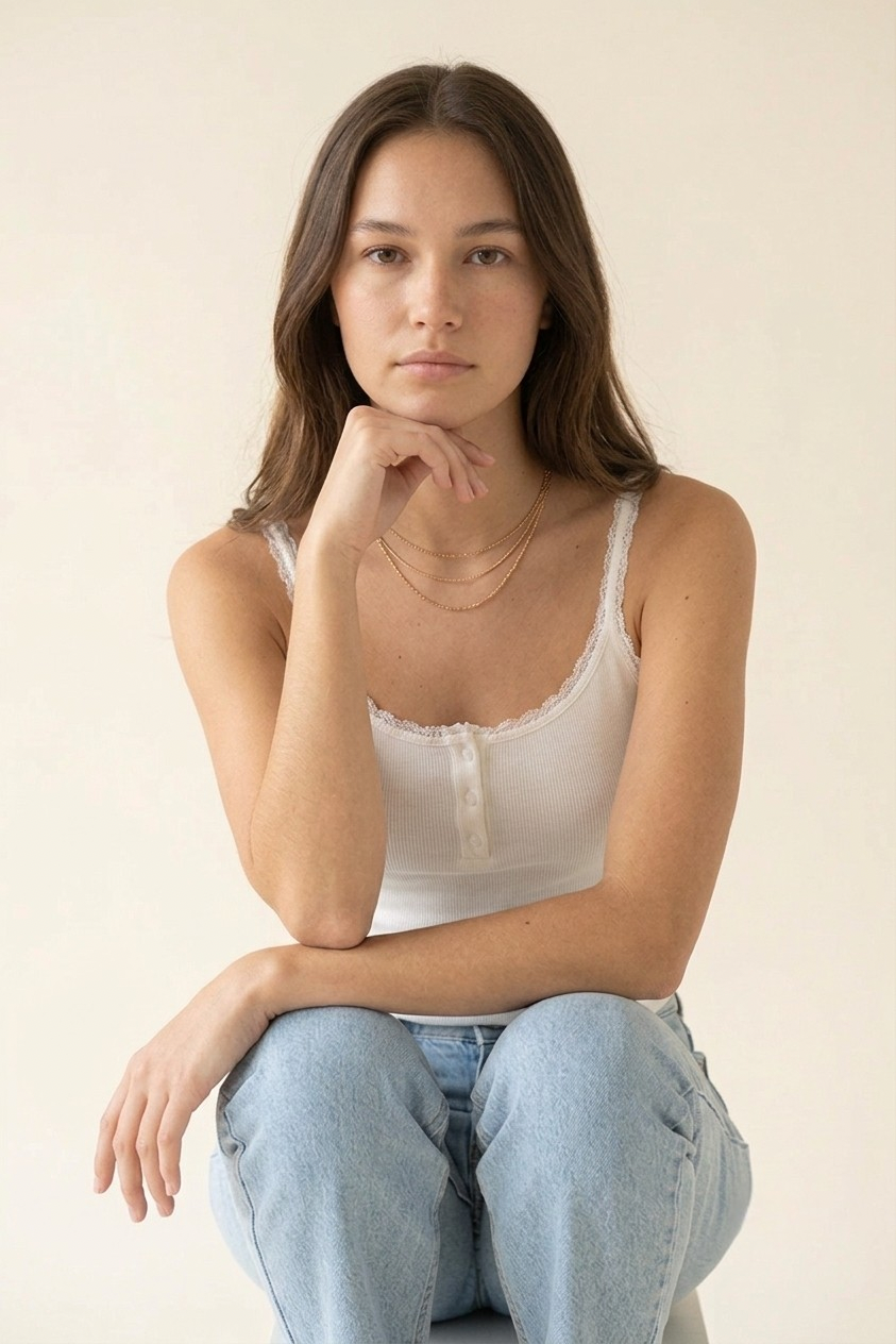 Liseret Ribbed Lace Trim Tank