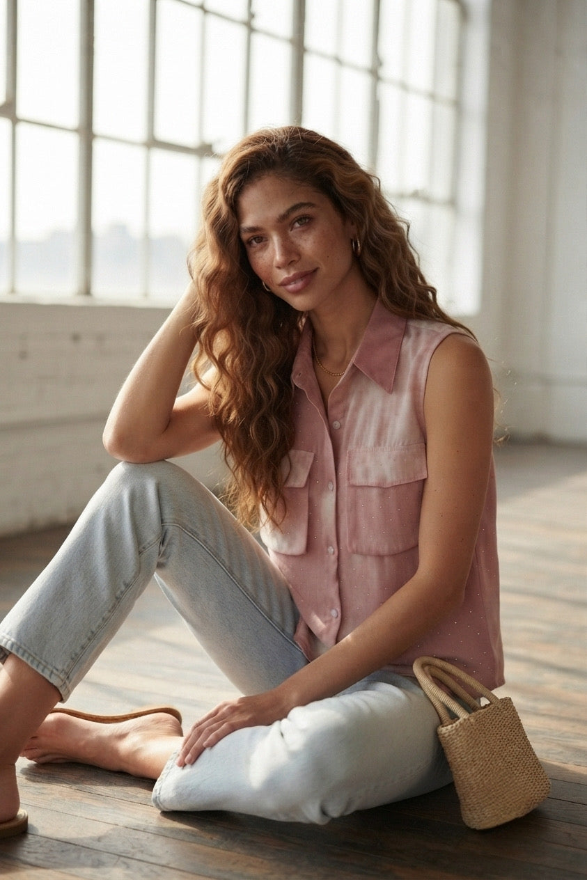 Nuée Pink Strass Sleeveless Shirt