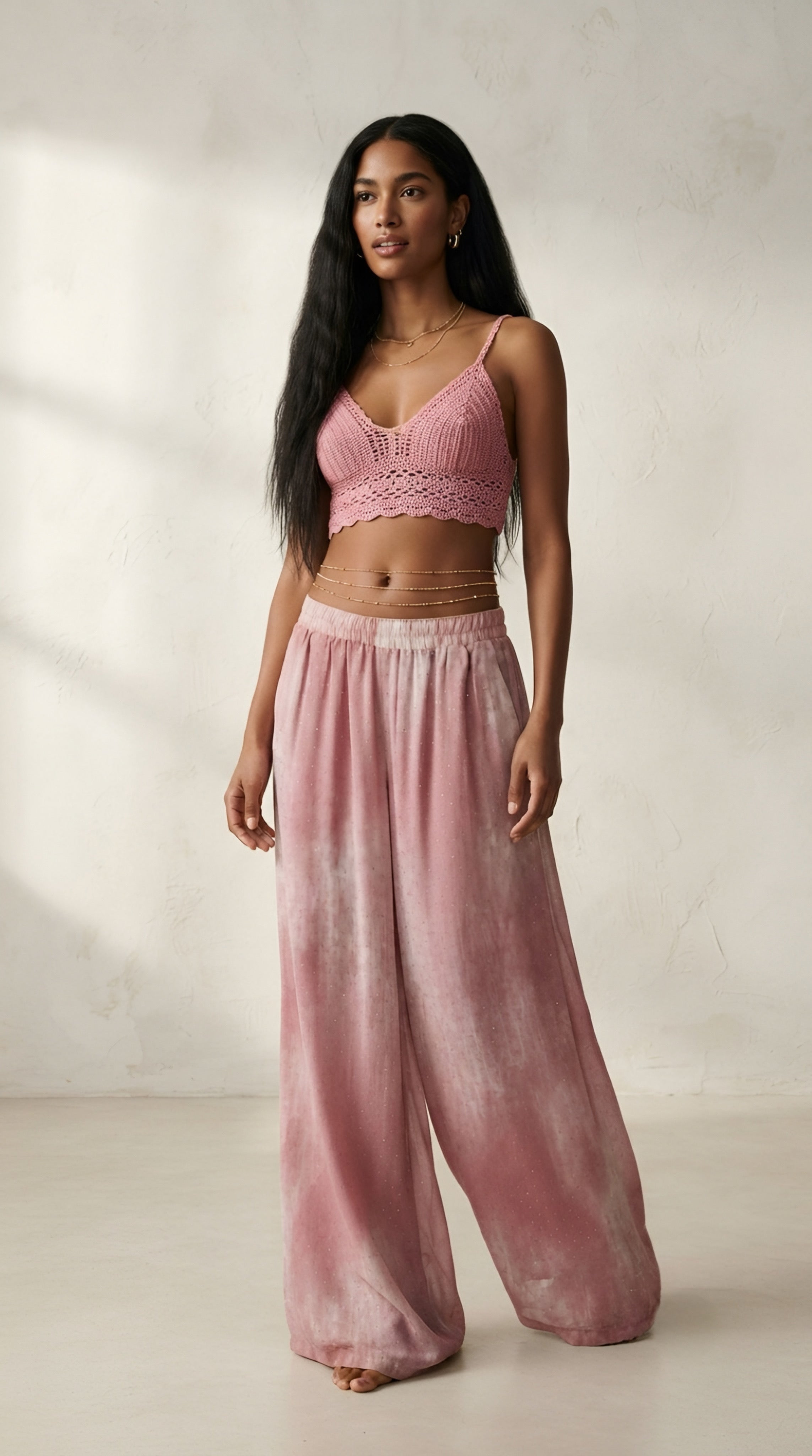 Nuée Pink Strass Wide Leg Pants