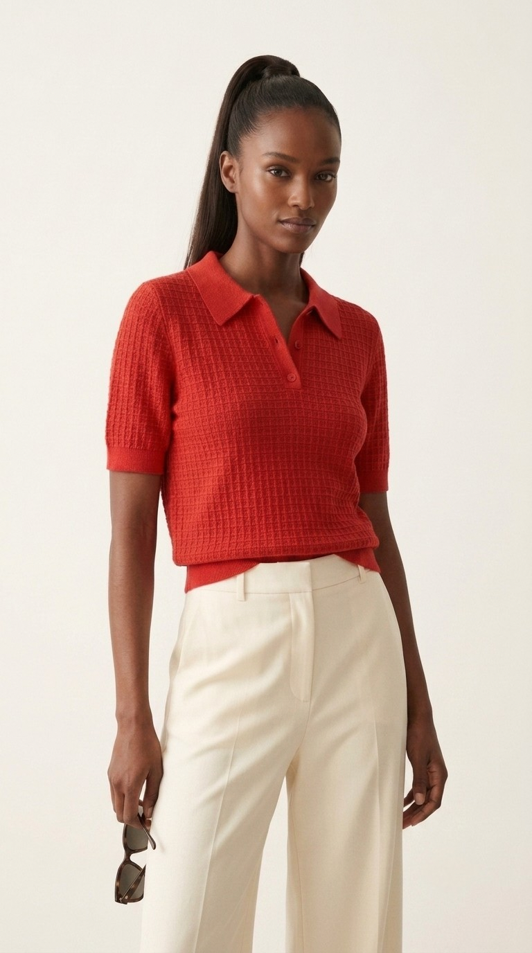 Tricot Textured Knit Polo Shirt