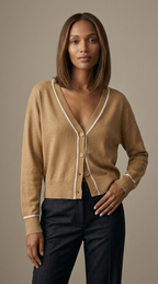 Contour Camel Contrast Trim Cardigan