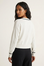 Contour White Contrast Trim Cardigan