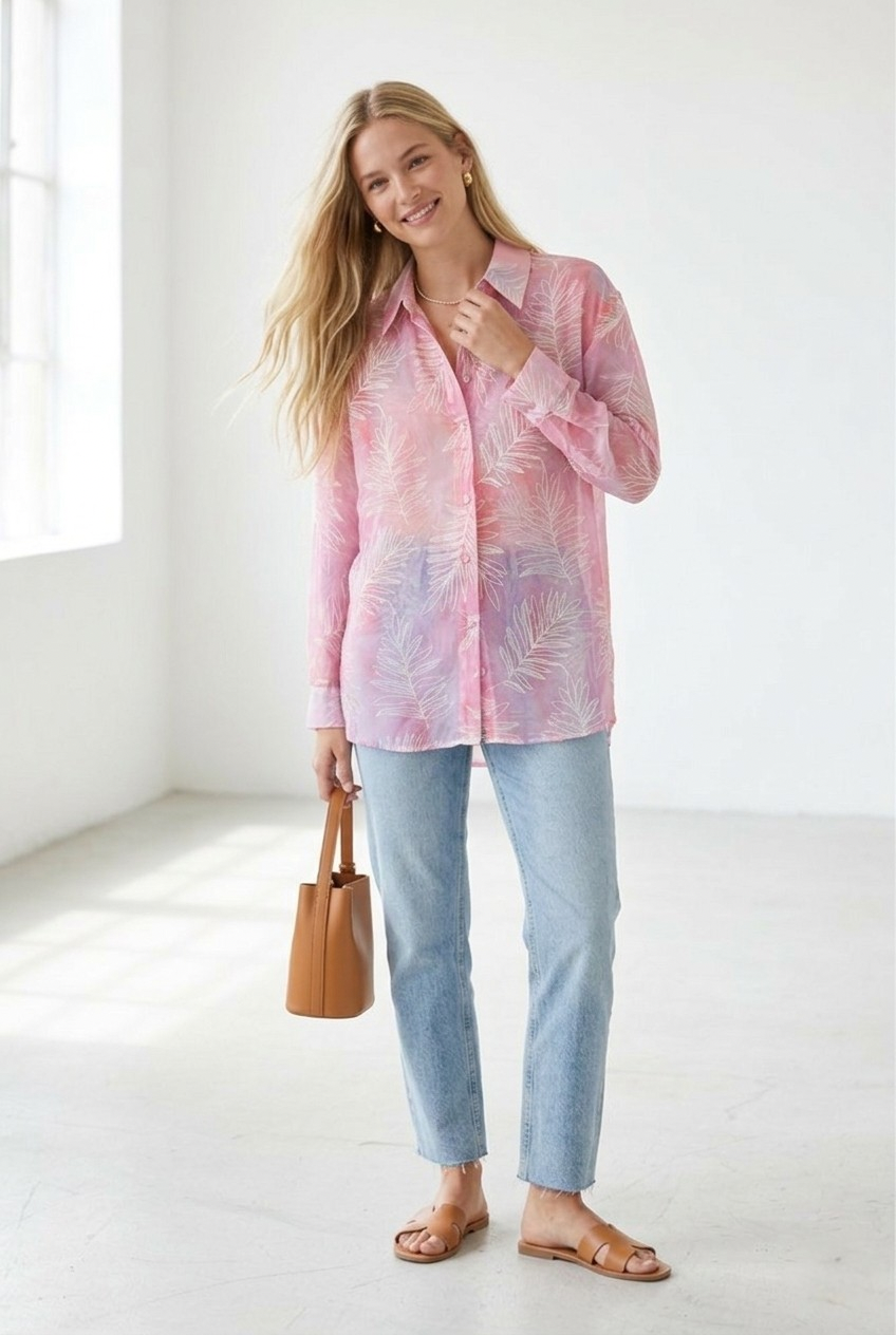 Palmiste Sheer Leaf Print Shirt