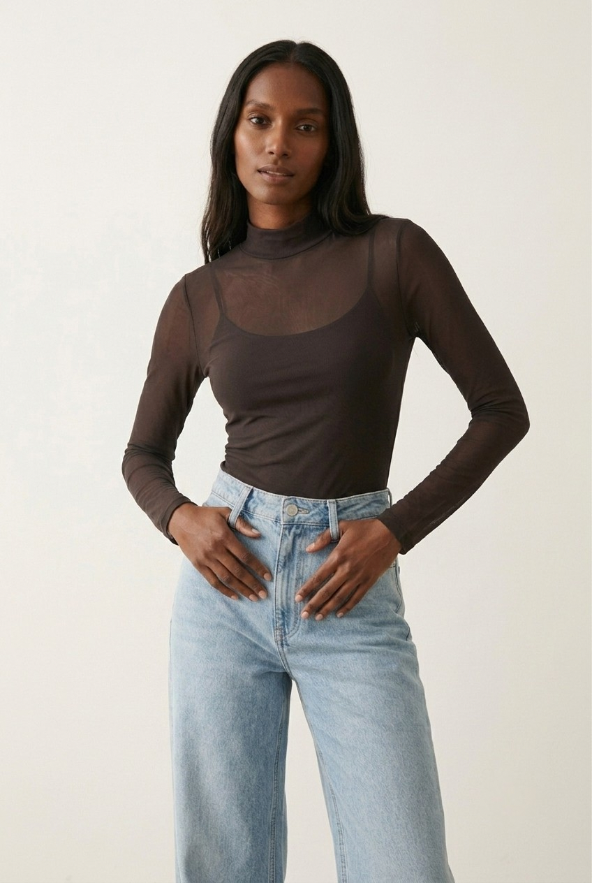 Résille Mesh Mock Neck Bodysuit