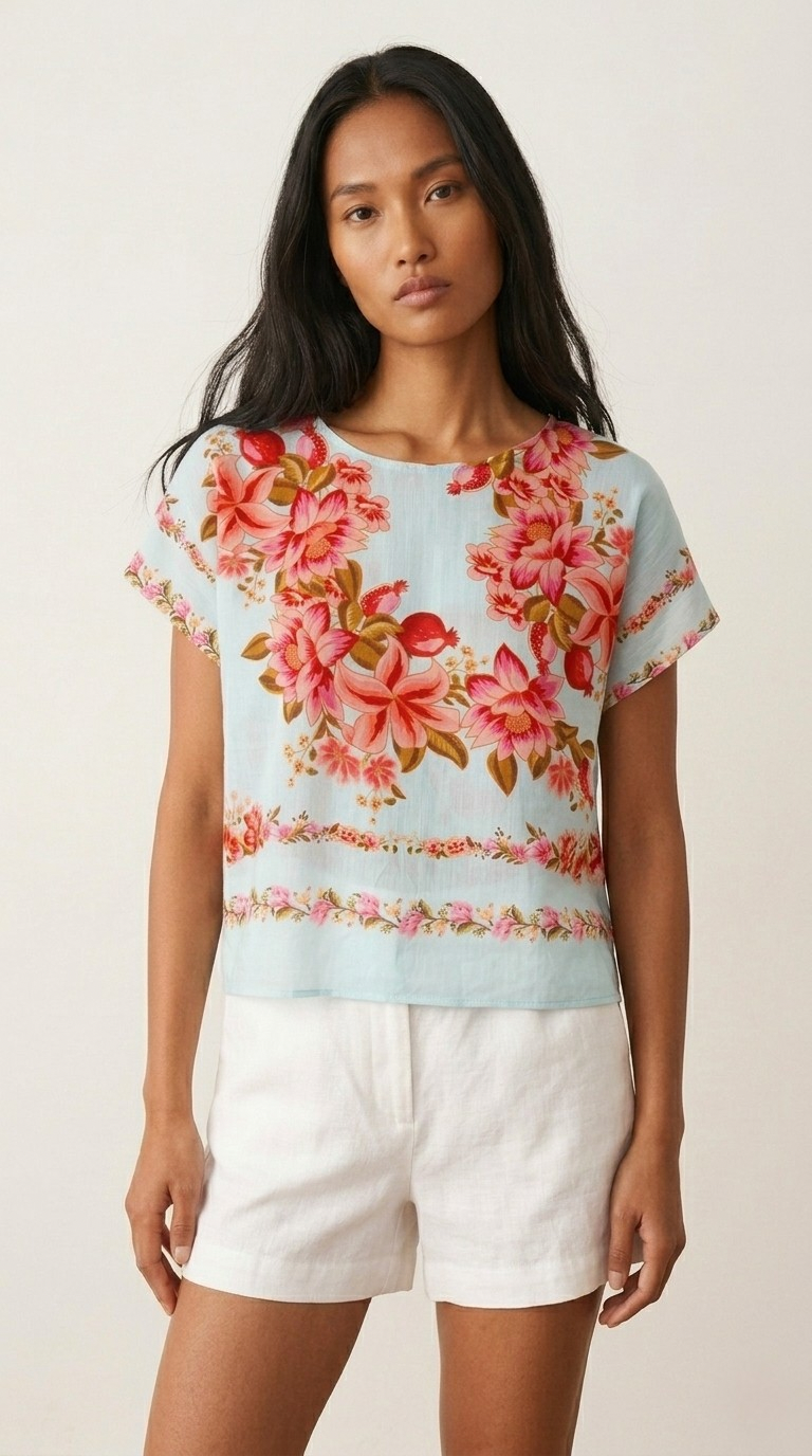 Pivoine Floral Boxy Crop Top