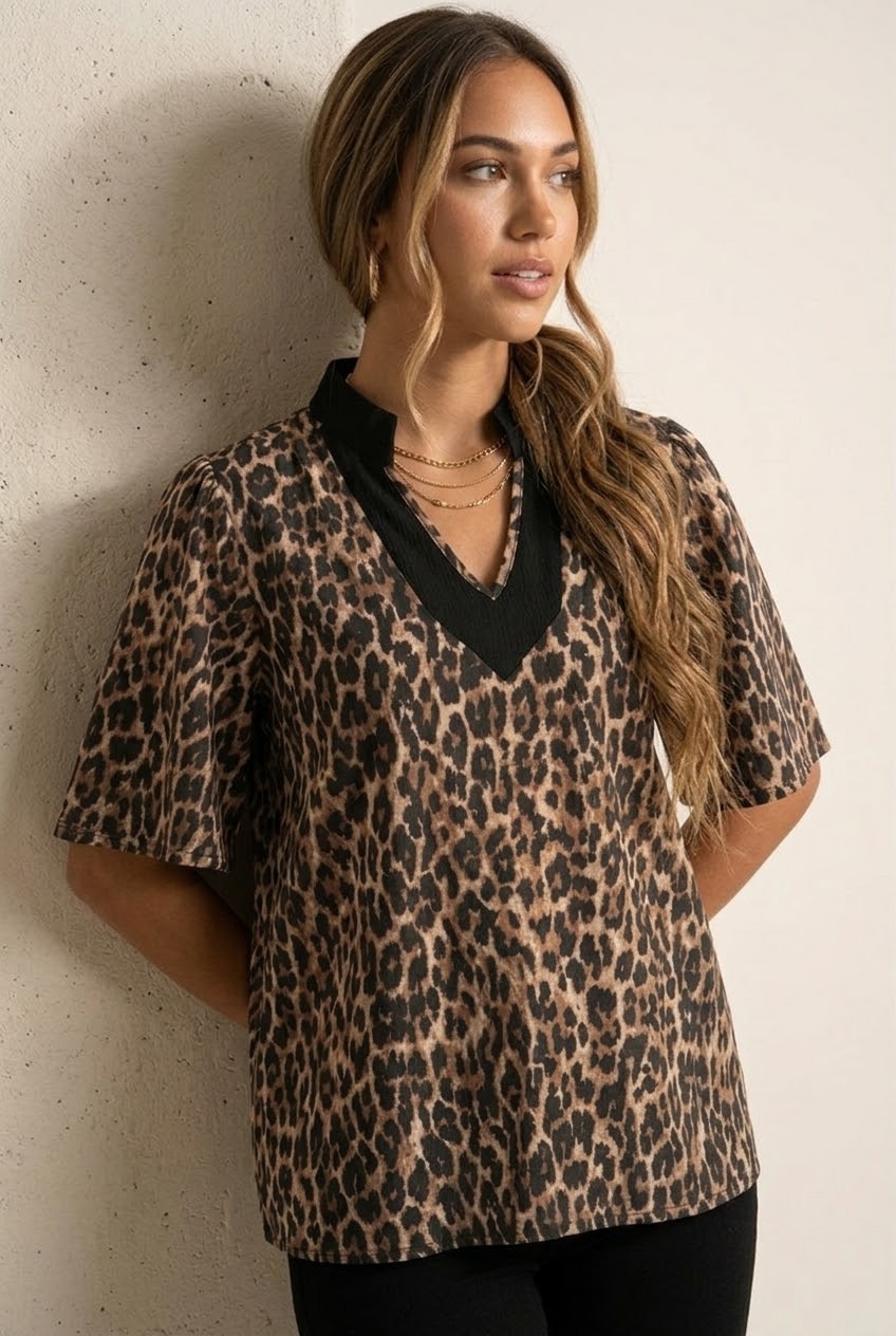 Sauvage Leopard Bell Sleeve Blouse