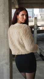 Duvet Cropped Faux Fur Jacket — Beige
