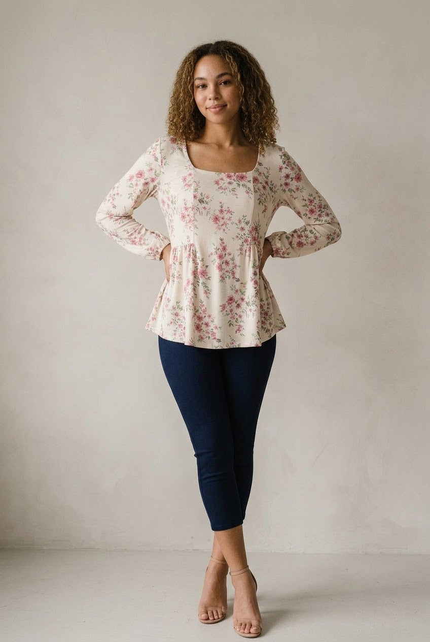 Cerisier Peplum Floral Blouse