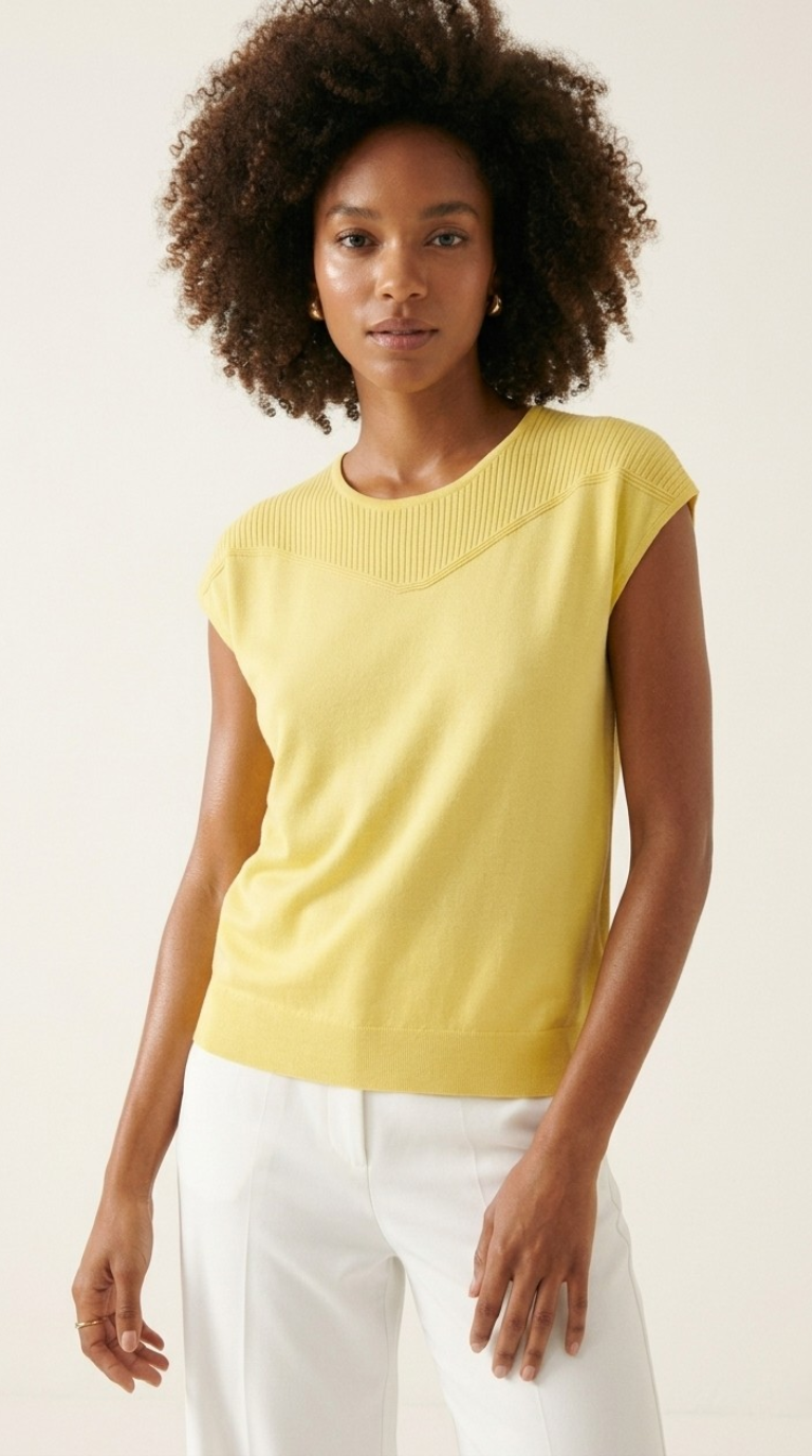 Nervuré Yellow Cap Sleeve Knit Sweater