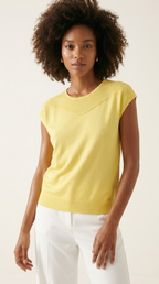 Nervuré Yellow Cap Sleeve Knit Sweater
