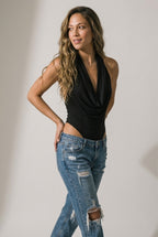 Cascade Cowl Neck Halter Bodysuit