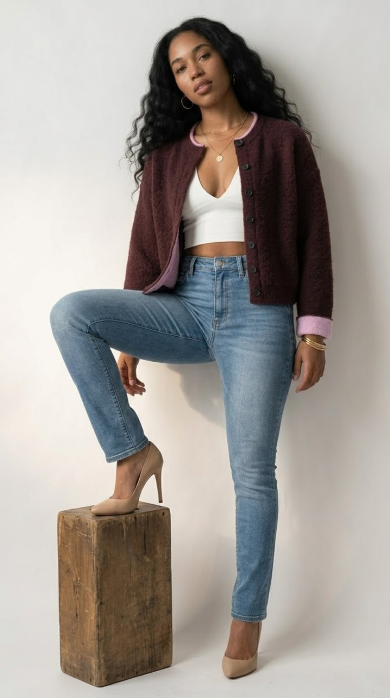 Contraste Fluffy Knit Cardigan