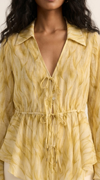 Vague Tie-Waist Printed Blouse