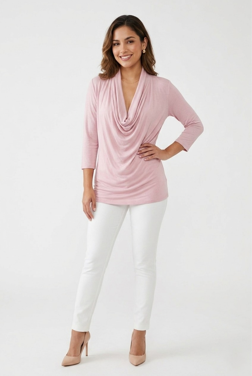 Drapé Cowl Neck 3/4 Sleeve Top