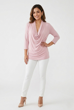 Drapé Cowl Neck 3/4 Sleeve Top