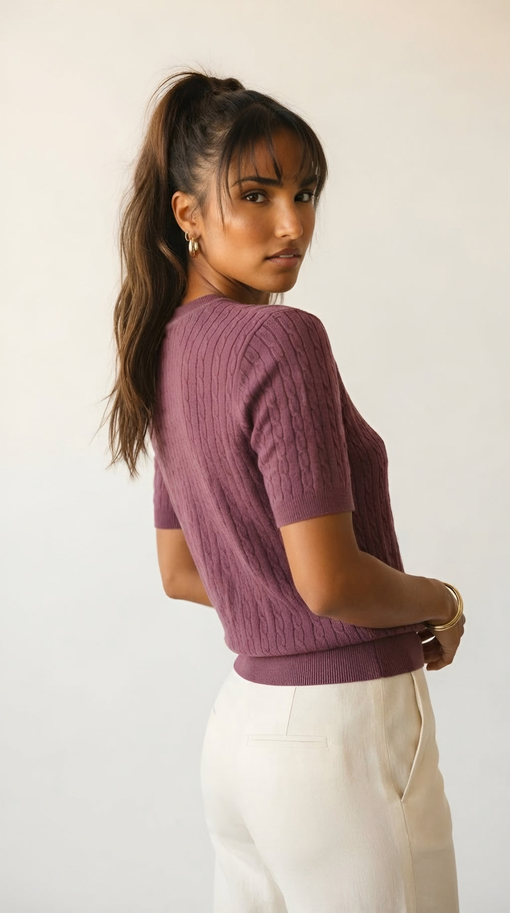 Câble Fine Knit Crew Neck