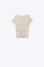 Onde Beige Stripe Texture Knit Sweater