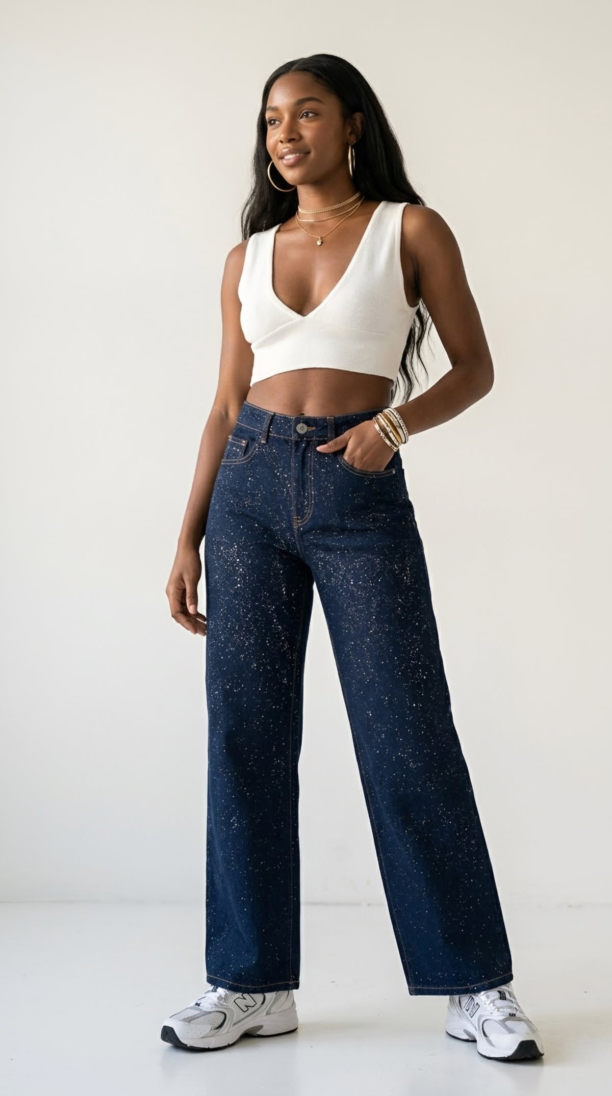 Paillette Wide Leg Glitter Jeans