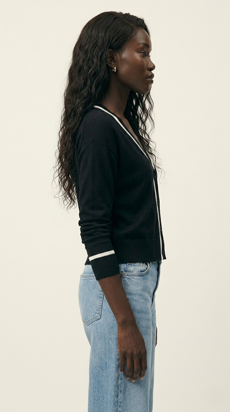 Contour Black Contrast Trim Cardigan