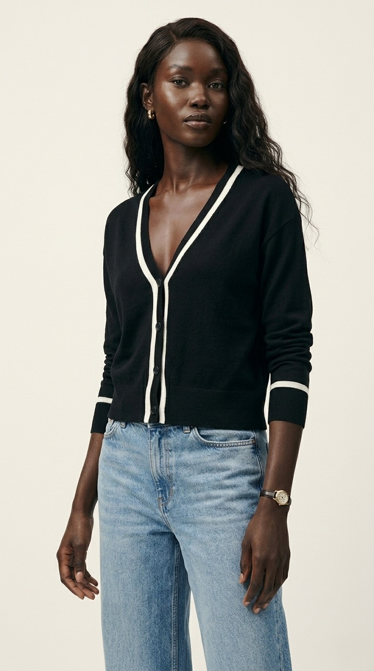 Contour Black Contrast Trim Cardigan