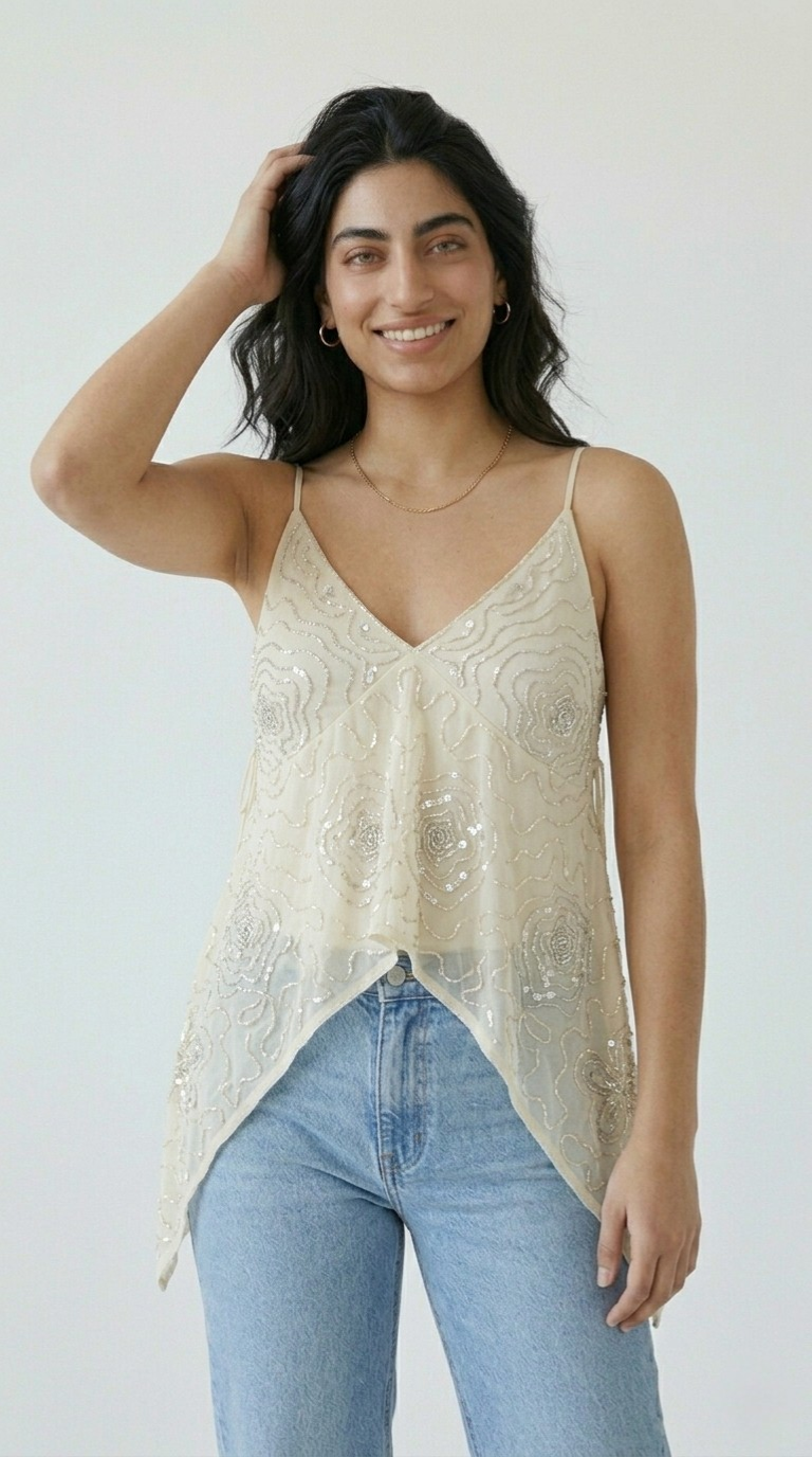 Nacre Beaded Chiffon Top