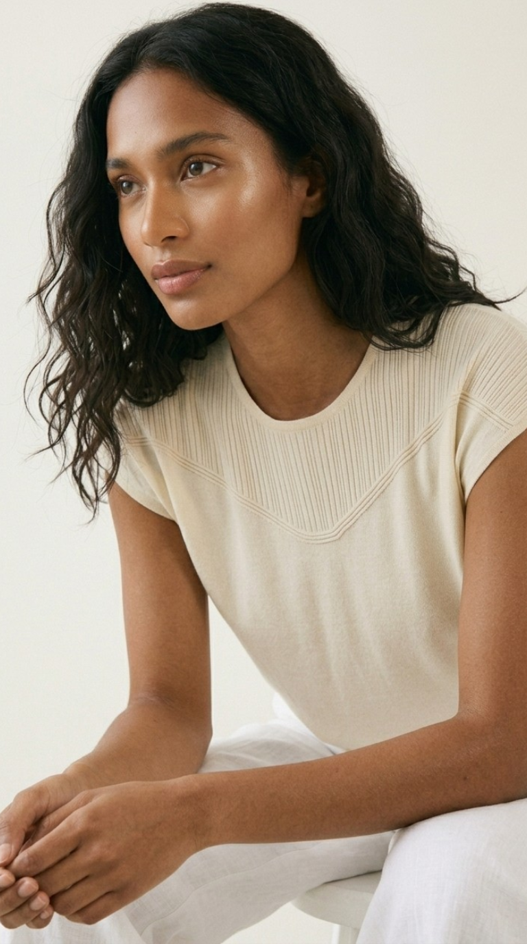 Nervuré Cream Cap Sleeve Knit Sweater