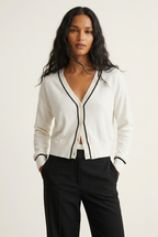 Contour White Contrast Trim Cardigan