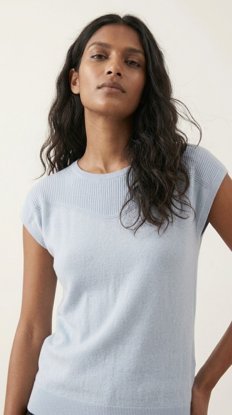 Nervuré Light Blue Cap Sleeve Knit Sweater