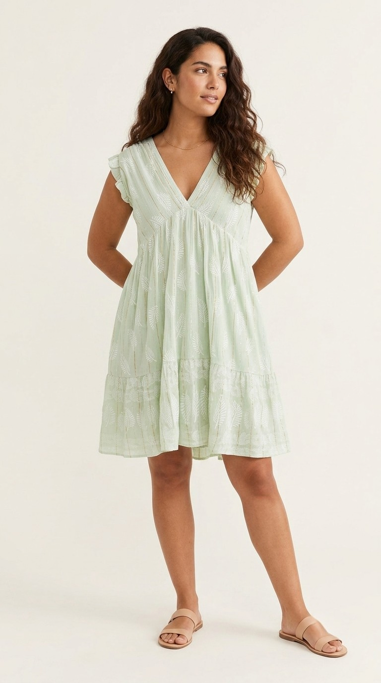 Feuille Mint Lurex Babydoll Dress