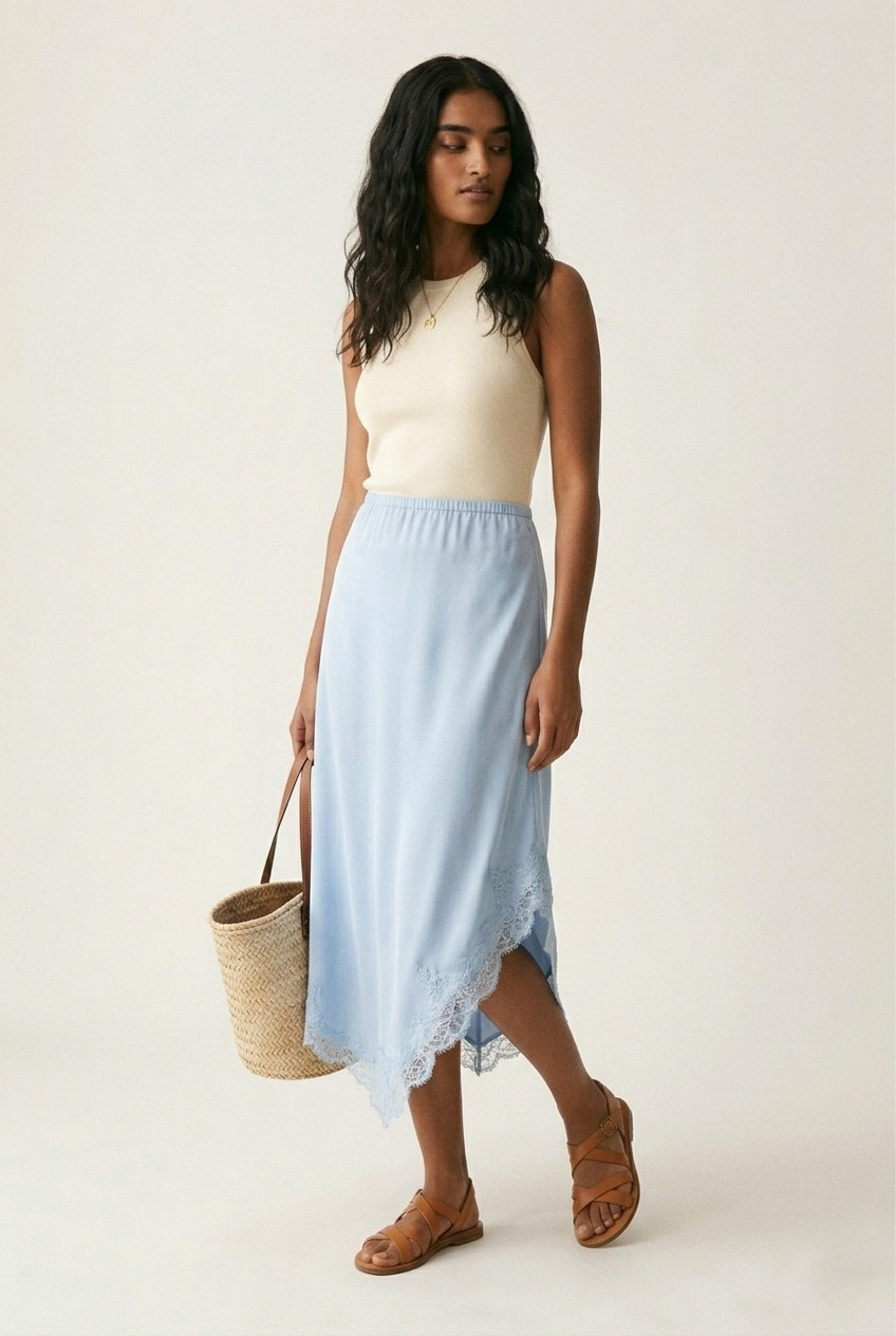Asymétrie Satin Lace Skirt