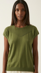 Nervuré Olive Green Cap Sleeve Knit Sweater