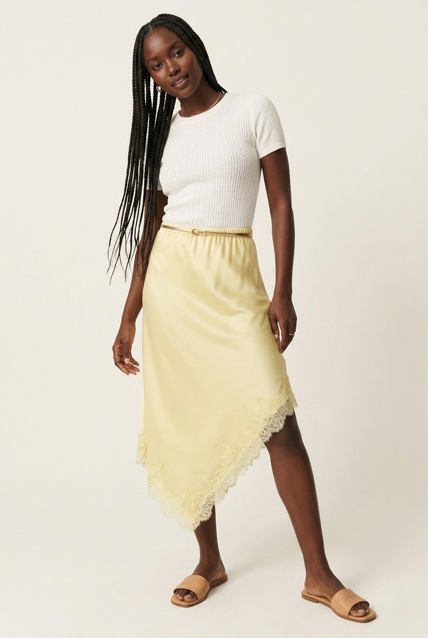 Asymétrie Satin Lace Skirt