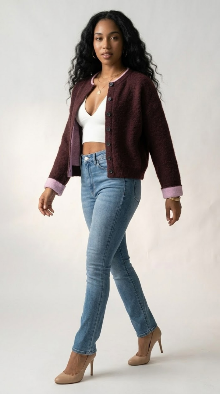 Contraste Fluffy Knit Cardigan