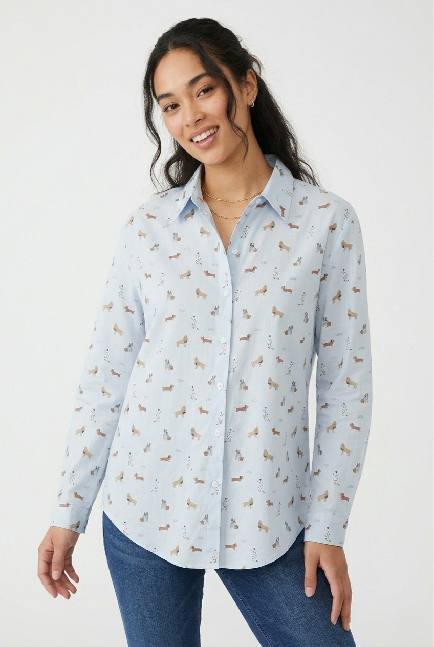 Caniche Dog Print Button Shirt