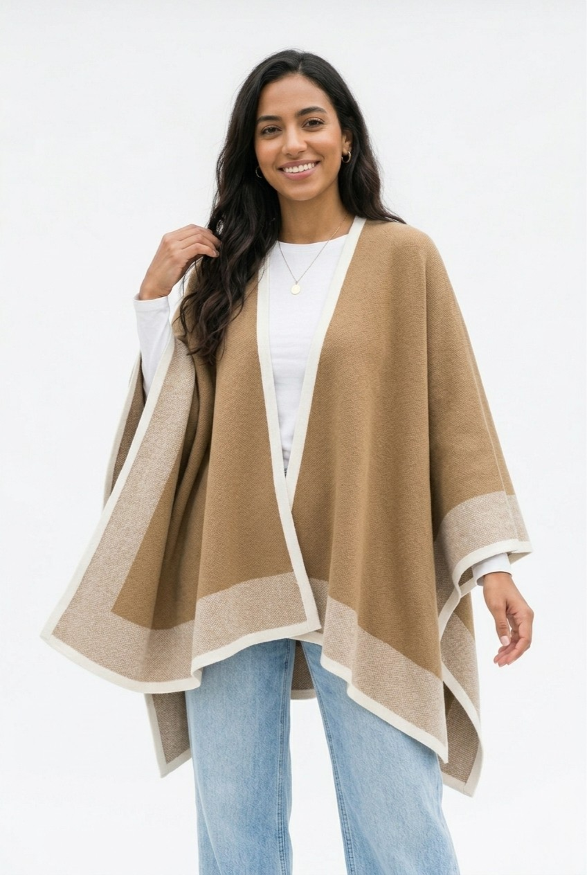 Bordure Chunky Knit Poncho