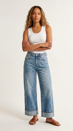 Tonneau Wide Leg Cuffed Jeans