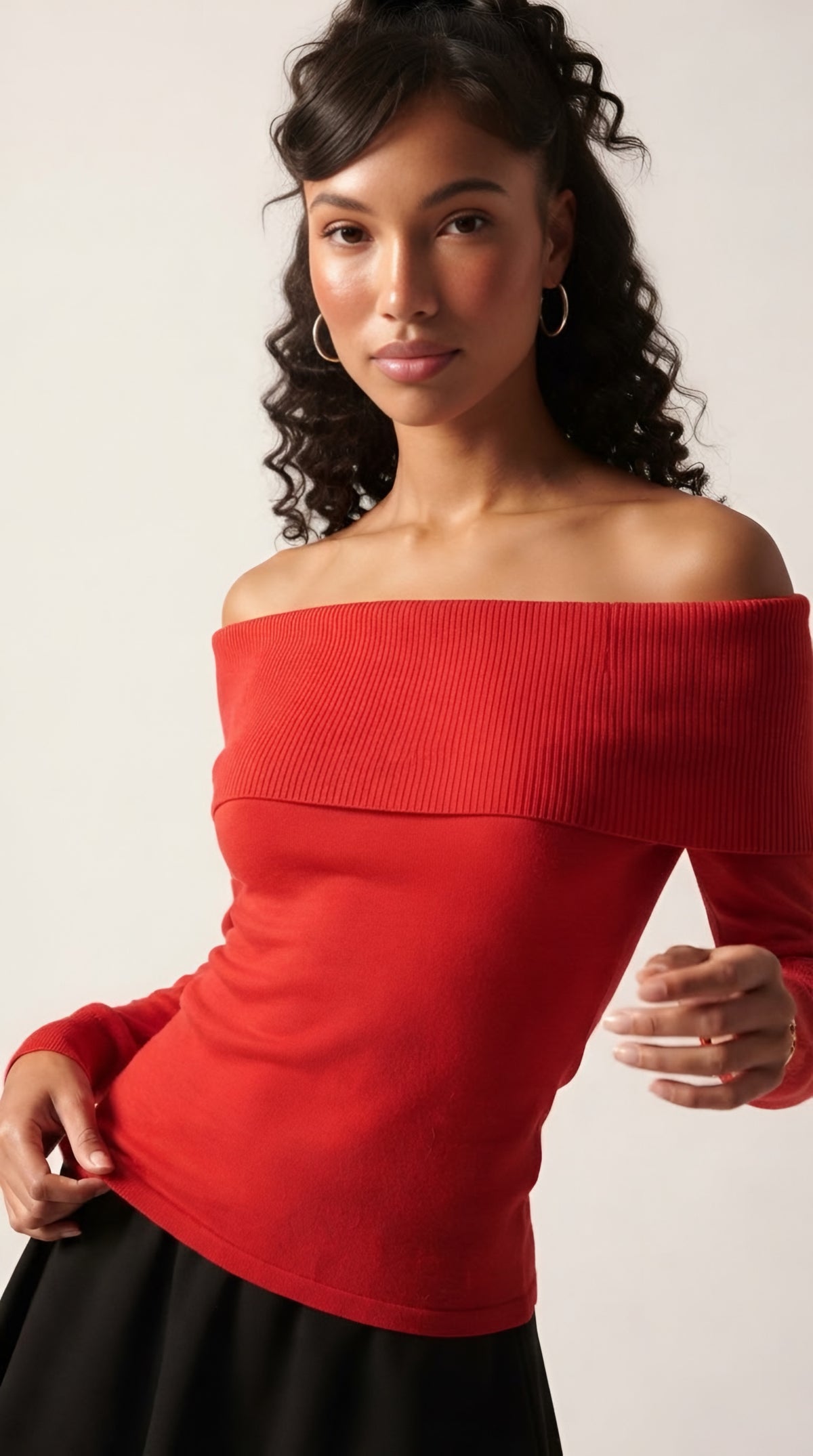 Bardot Ribbed Off Shoulder Sweater