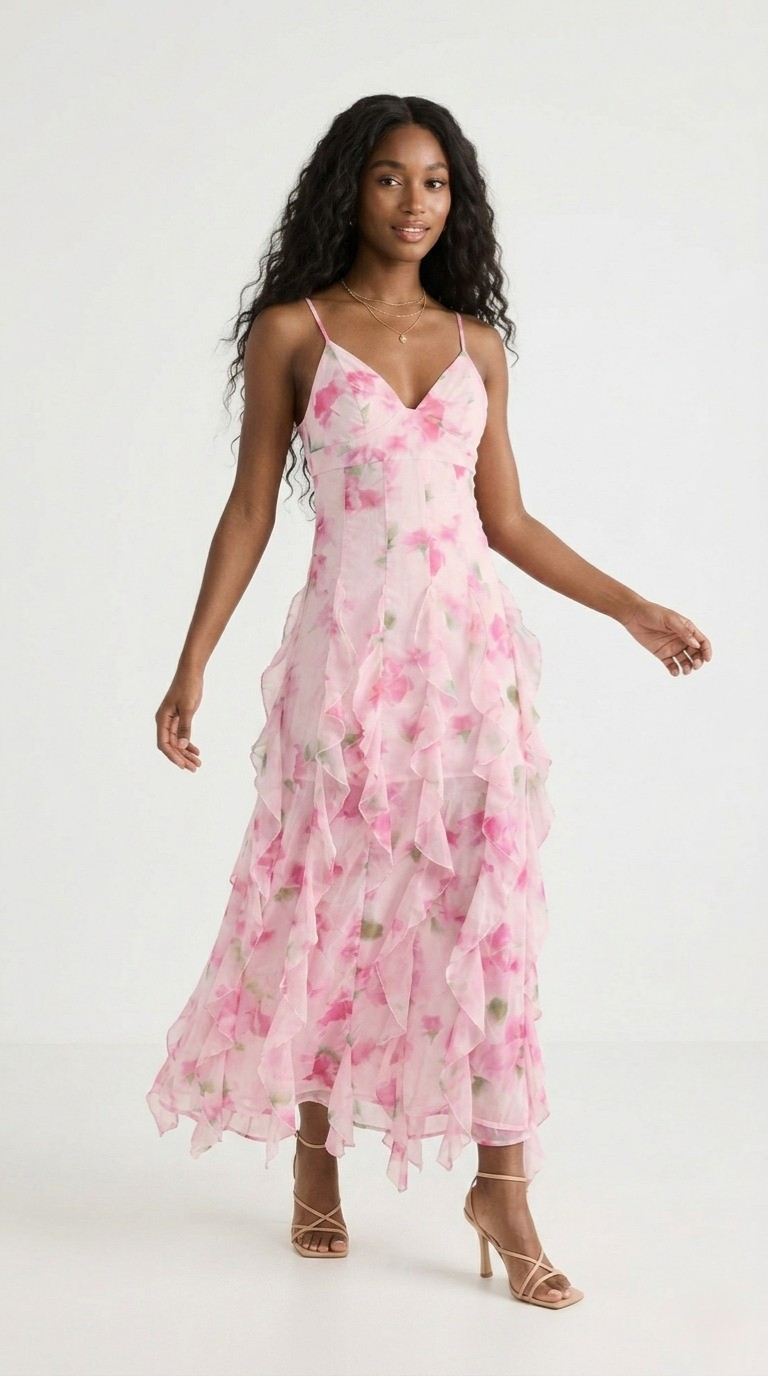 Pétale Ruffle Floral Maxi Dress