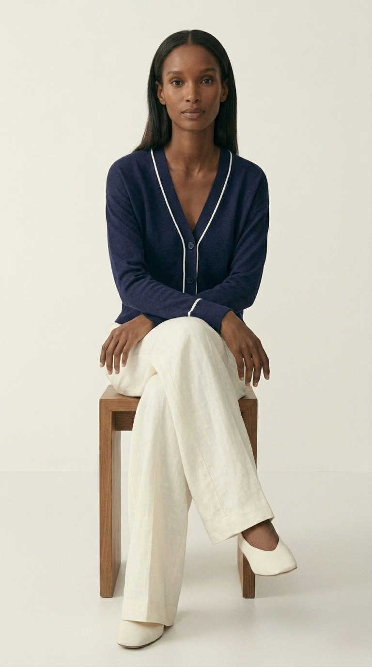 Contour Navy Contrast Trim Cardigan