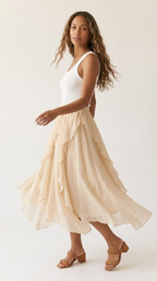 Celeste Ruffle Tiered Asymmetrical Midi Skirt