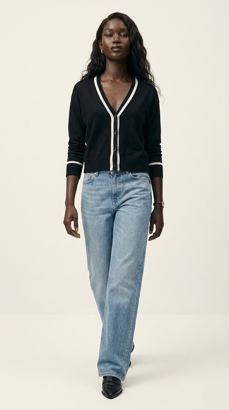 Contour Black Contrast Trim Cardigan