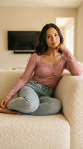 Rosé Gathered Ribbed Top