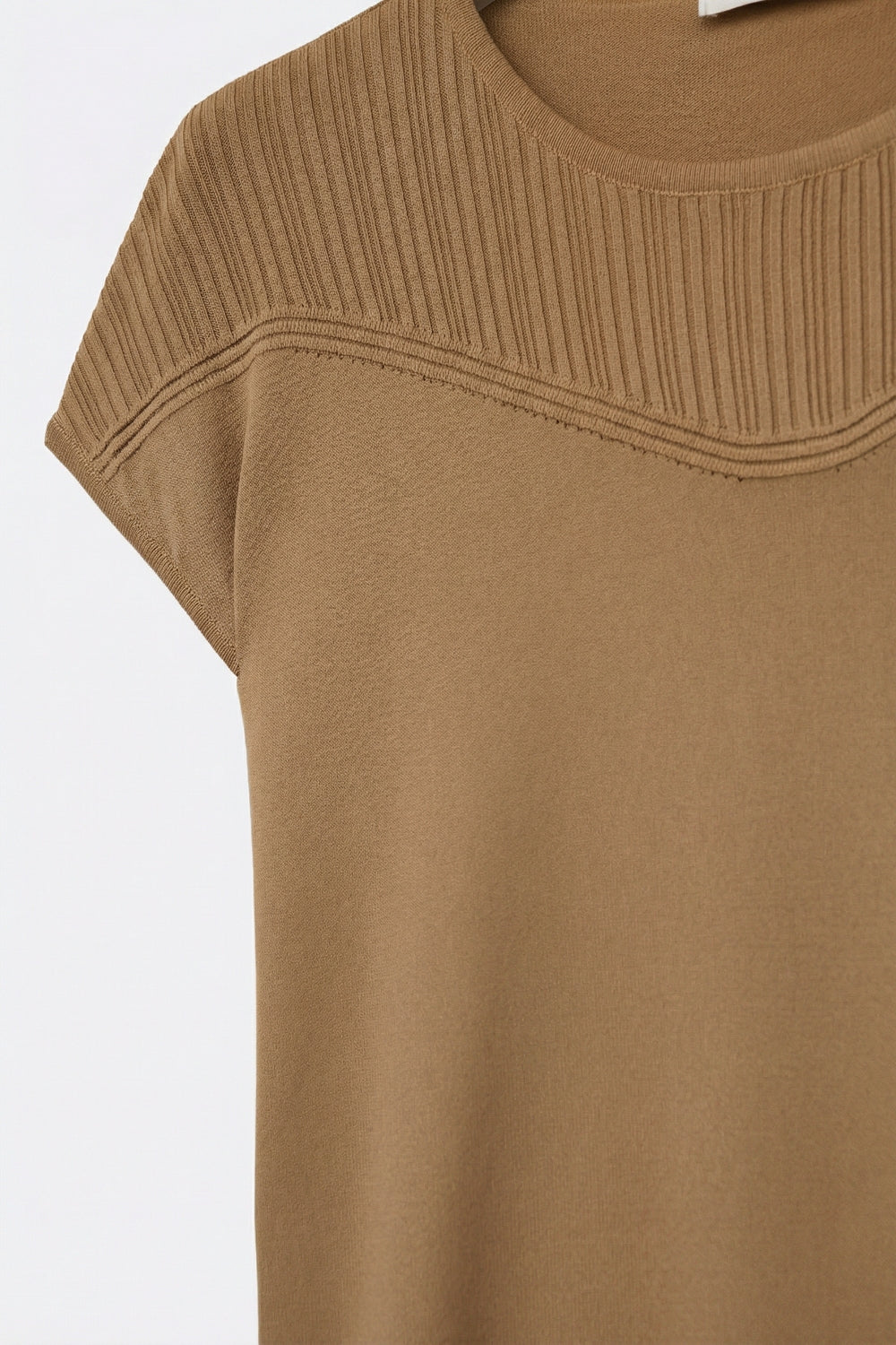 Nervuré Camel Cap Sleeve Knit Sweater