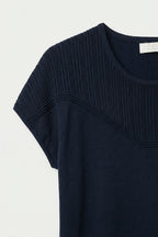 Nervuré Navy Cap Sleeve Knit Sweater