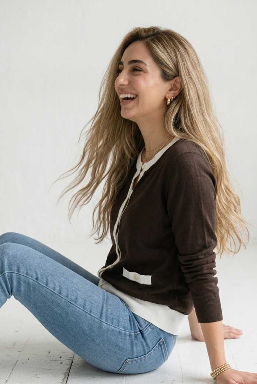 Galon Contrast Trim Cardigan