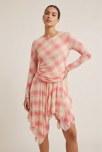 Celeste Mesh Plaid Asymmetrical Dress