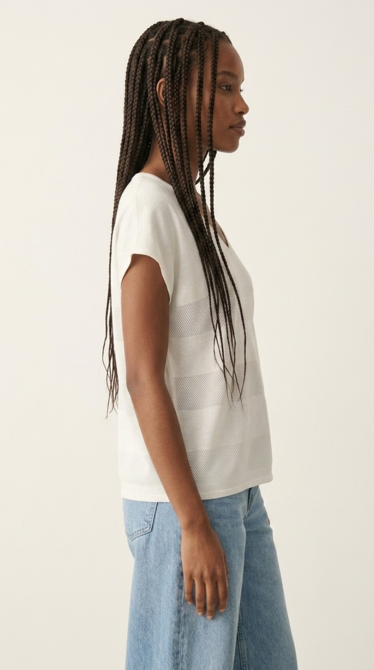Onde White Stripe Texture Knit Sweater