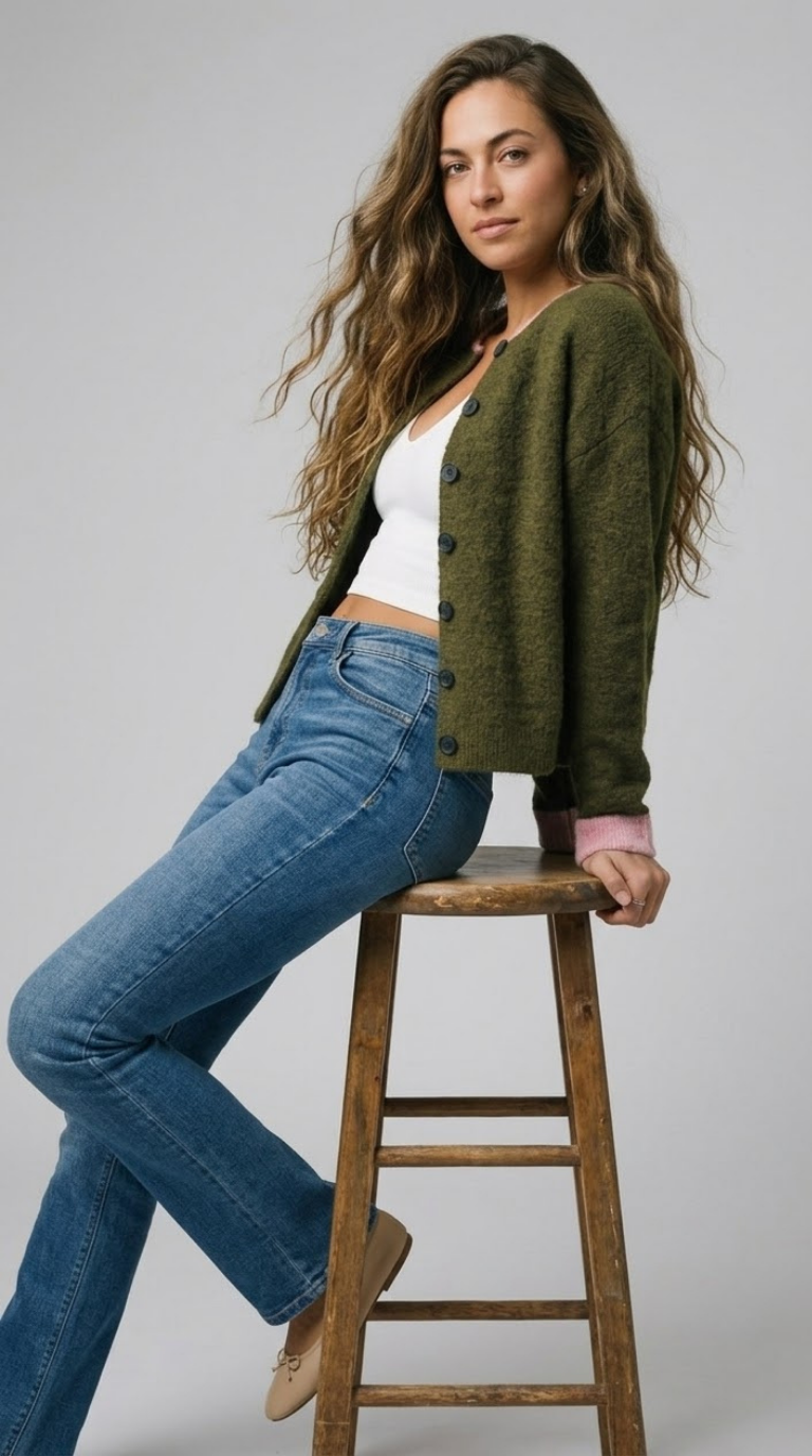 Contraste Fluffy Knit Cardigan