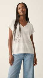 Onde White Stripe Texture Knit Sweater
