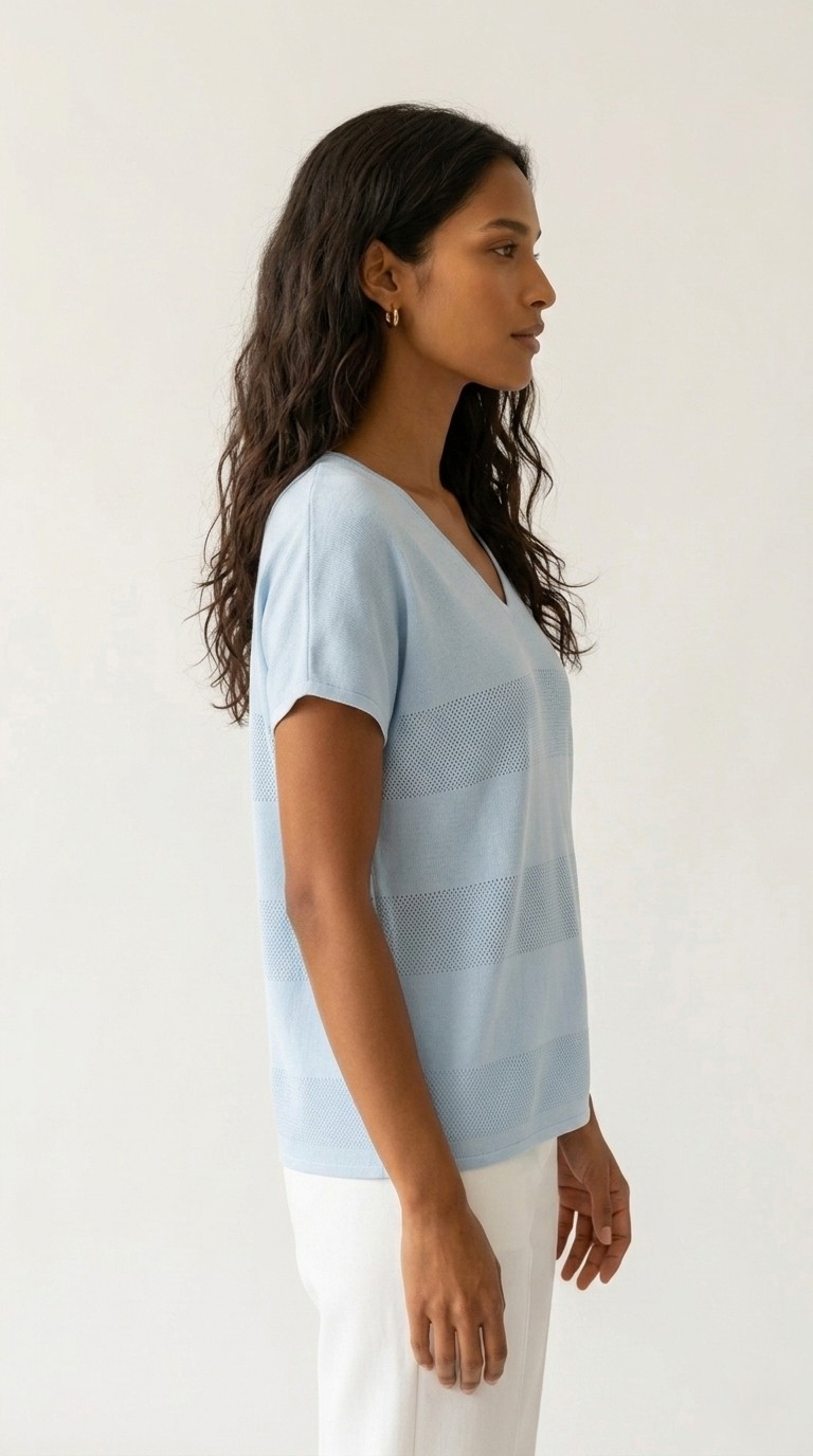 Onde Baby Blue Stripe Texture Knit Sweater